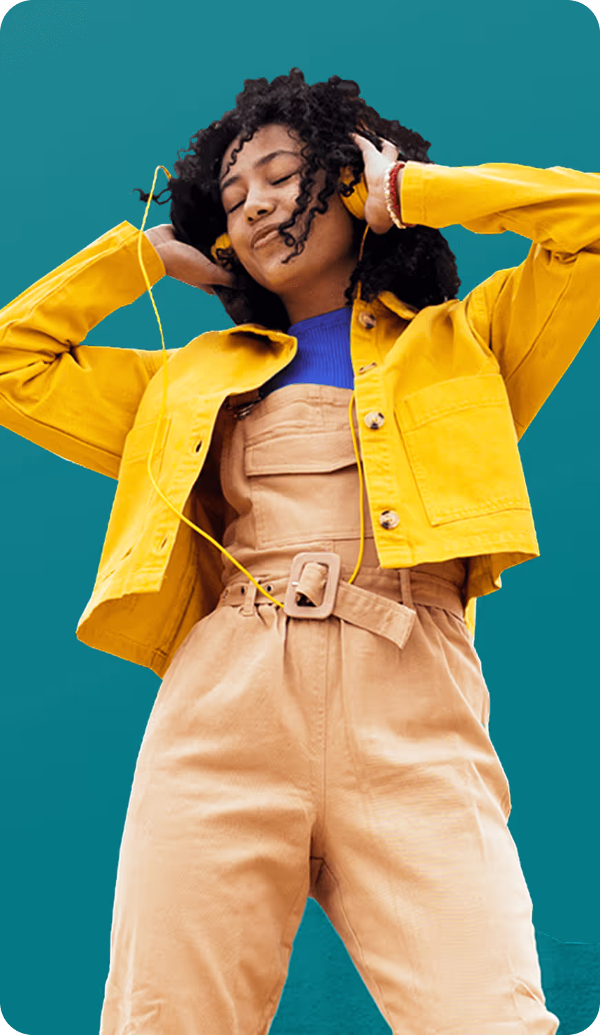 Girl listening music on headphones